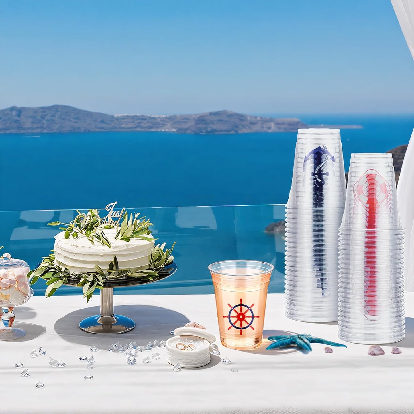 100 Pcs Nautical Disposable Plastic Cups 12 oz Anchor Theme Blue Clear Party Cups Cold Beverage Drinking Container for Nautical Ocean Theme Birthday Party Supplies