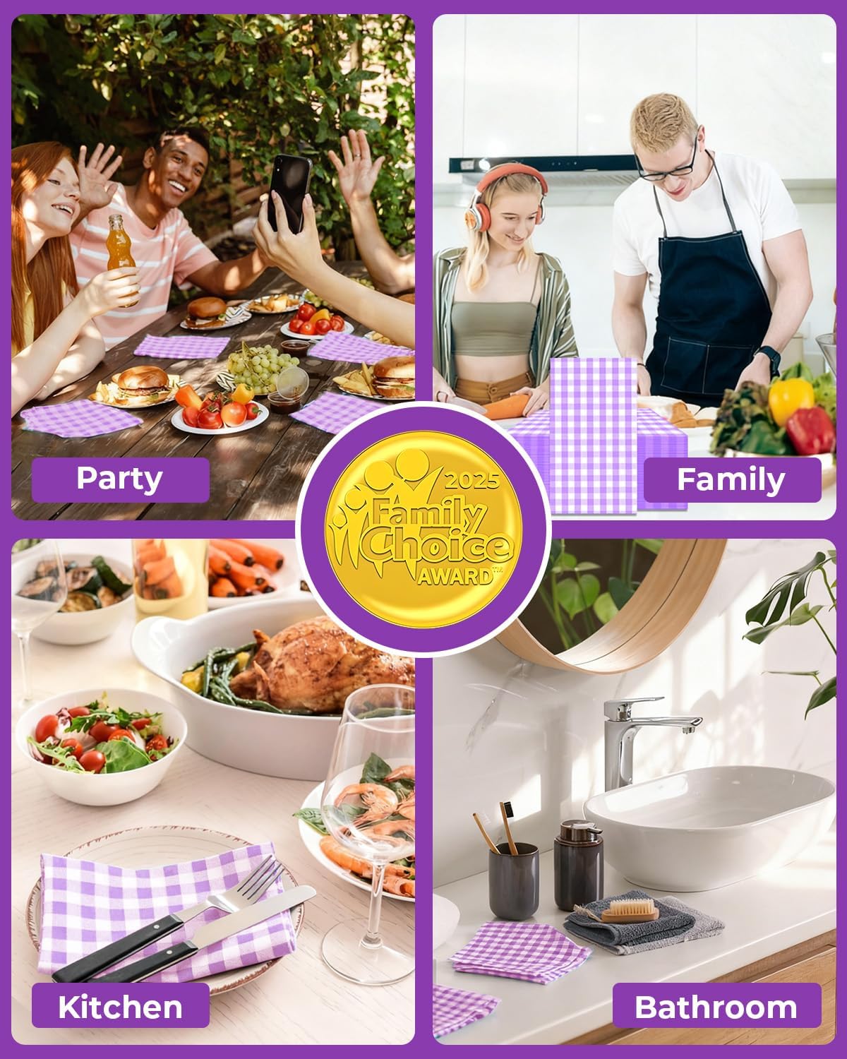 100 Pcs Gingham Napkins Disposable, Blue and white Gingham Paper Napkins, Napkin for Cocktail, BBQ, Birthday, Christmas Party & Wedding Supplies