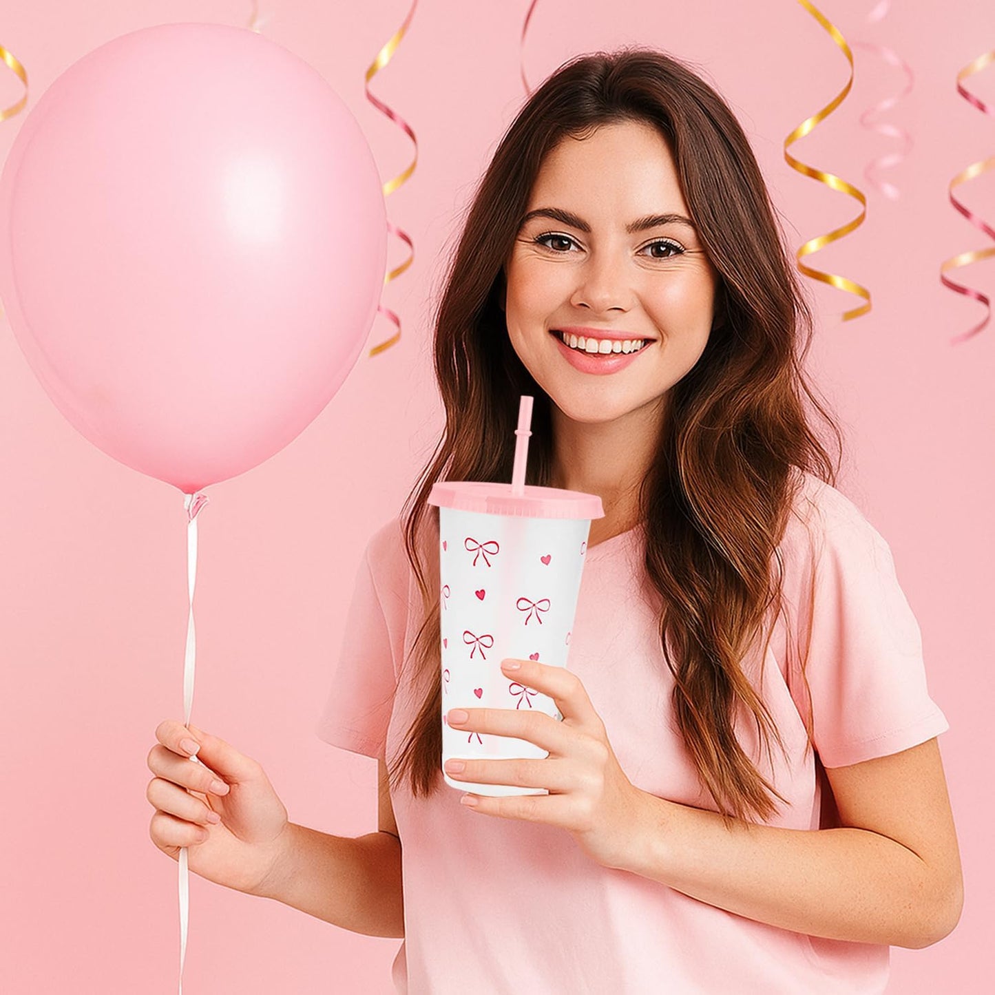 12Pcs 24 oz Blue Bow Plastic Cups with Straw and Lid, Reusable Coquette Bow Tie Cold Cups for Wedding Baby Shower Birthday Party Decor