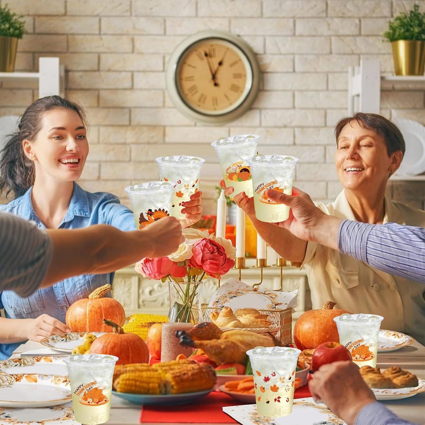 Thanksgiving Party Decoration Disposable Plastic Cups, 100 Pack 12oz Fall Disposable Plastic Cups with Fall Pumpkin Leaf Truck for Thanksgiving Autumn Fall Harvest Wedding Party Decoration Supplies