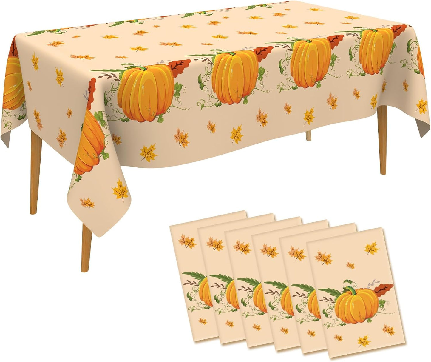 6 PCS Fall Tablecloths(54x108 Inch) Rectangle Disposable Plastic Thanksgiving Tablecloth Table Covers Cloths Pumpkin Autumn Maple Leaves Table Decor Harvest Friendsgiving Party Supplies Decorations