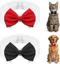2 PCS Adjustable Dog Bow Tie Length 3.54inch Width 2.36inch Cotton Dog Collar Bow Tie for Dogs for Wedding Birthday Party Cosplay Christmas Halloween Pets Grooming Dogs Bowtie(Black, Red)