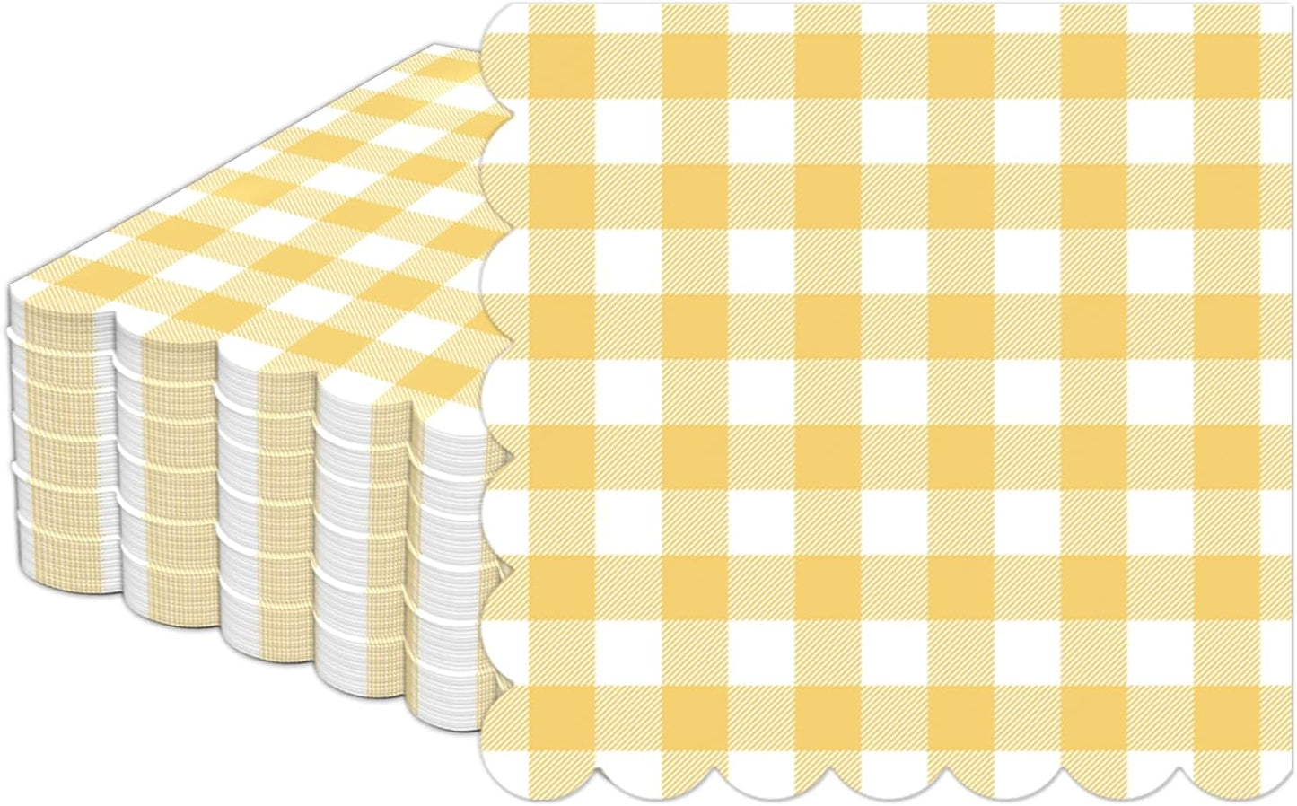 100Pcs 6.5 x 6.5inch Green and White Checkered Scalloped Napkins Disposable Green Plaid Paper Napkins Gingham Party Decorations for Birthday Picnic BBQ Wedding Baby Shower Party Farm Themed Events