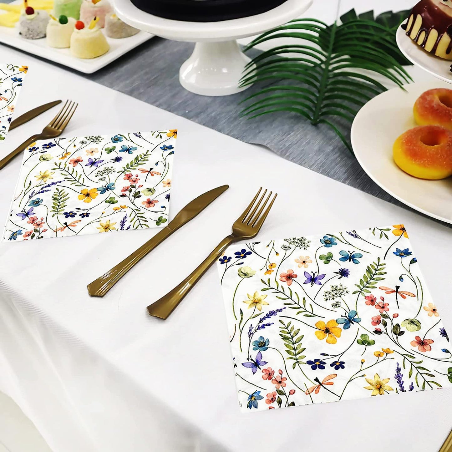 100 Pack Wildflower Napkins Wildflower Party Supplies Colorful Floral Cocktail Napkins Paper Butterfly Floral Napkins for Spring Summer Wedding Tea Wildflower Birthday Party Decor (50)