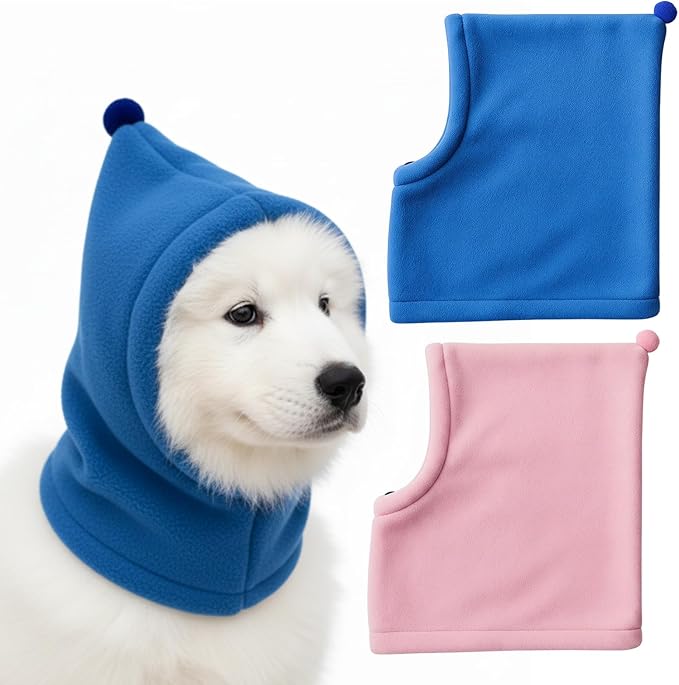 2pcs Dog Ear Warmer, Beanie for Dogs, Knitted Winter Hats for Small Medium Large Dogs, Warm Fleece Lined Dog Hats, Pink and Blue Set