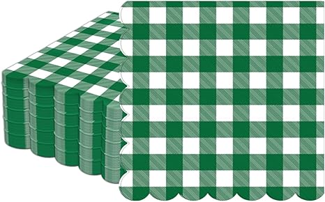 100Pcs 6.5 x 6.5inch Green and White Checkered Scalloped Napkins Disposable Green Plaid Paper Napkins Gingham Party Decorations for Birthday Picnic BBQ Wedding Baby Shower Party Farm Themed Events
