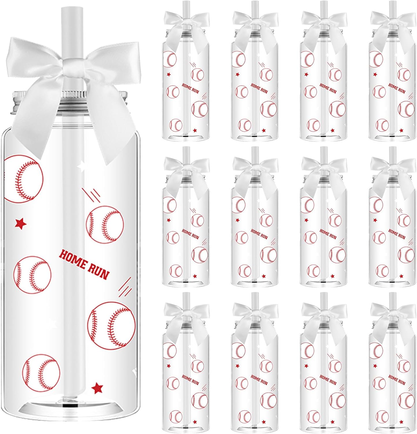 12 Pack 14.2 oz Plastic Cups with Lids and Straws Clear Reusable Cups Twist Bows Tumbler Bottle for Birthday Sports Themed Party Favors Decorations Bulk (Soccer)