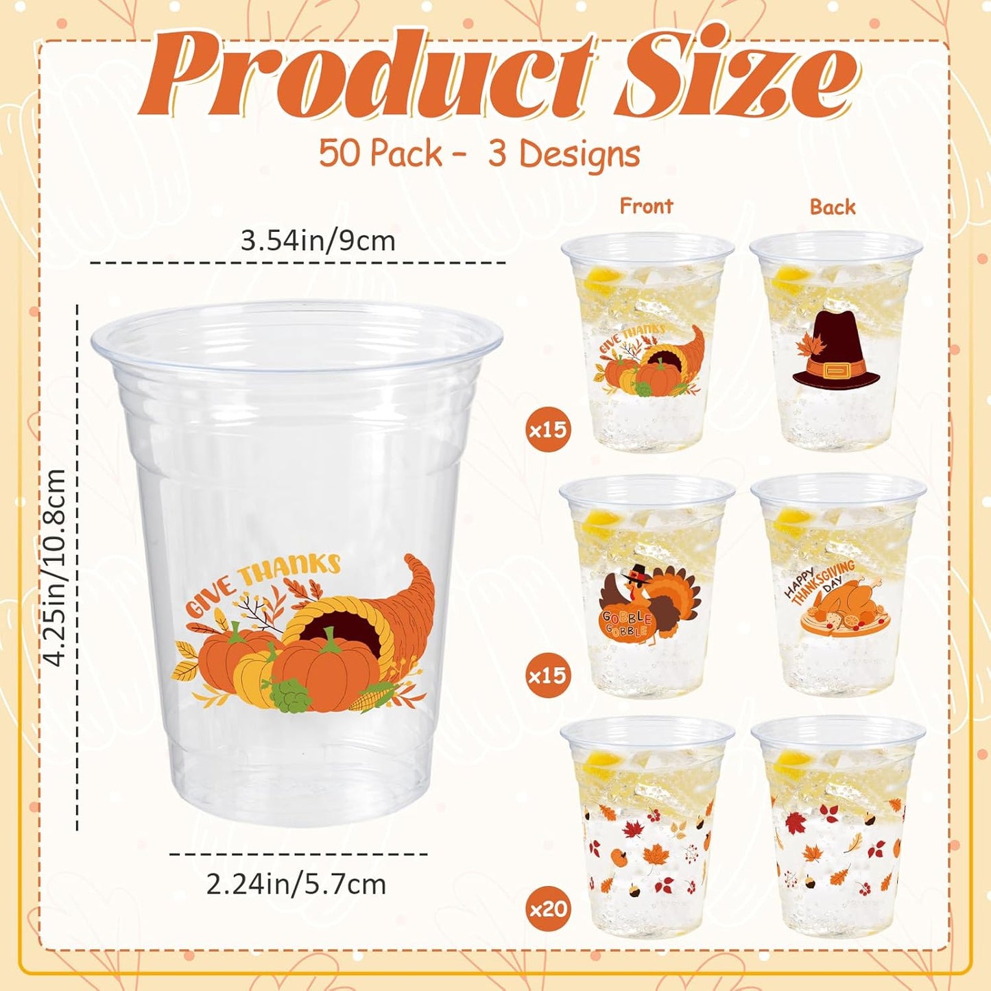 Thanksgiving Party Decoration Disposable Plastic Cups, 100 Pack 12oz Fall Disposable Plastic Cups with Fall Pumpkin Leaf Truck for Thanksgiving Autumn Fall Harvest Wedding Party Decoration Supplies