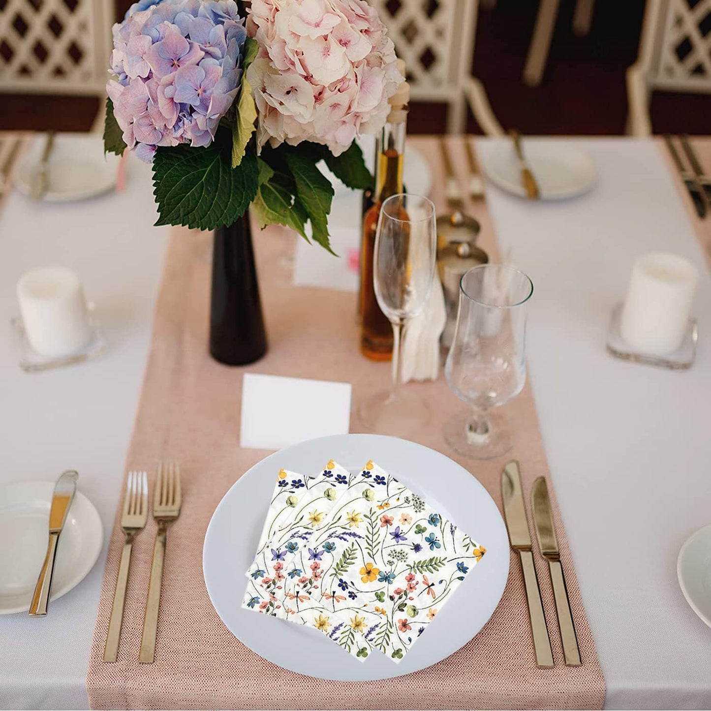 100 Pack Wildflower Napkins Wildflower Party Supplies Colorful Floral Cocktail Napkins Paper Butterfly Floral Napkins for Spring Summer Wedding Tea Wildflower Birthday Party Decor (50)