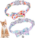 2PCS Cat Collar with Bell and Bow Tie, Breakaway Kitten Collar with Flower, Pet Collar with Safety Buckle for Girl Boy Kitten (7-11Inch)