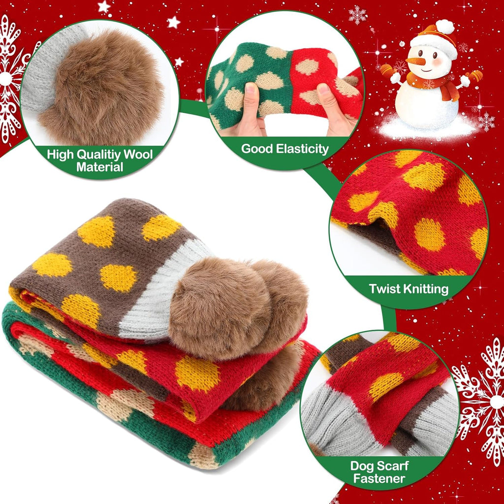 2 Pcs Dog Knitted Scarf Winter Pet Fleece Scarf Dog Warm Scarves with Cute Pompom Puppy Knit Scarves for Small Medium Pet Puppy Cat Winter Holiday Party(Green, Blue,Squares)