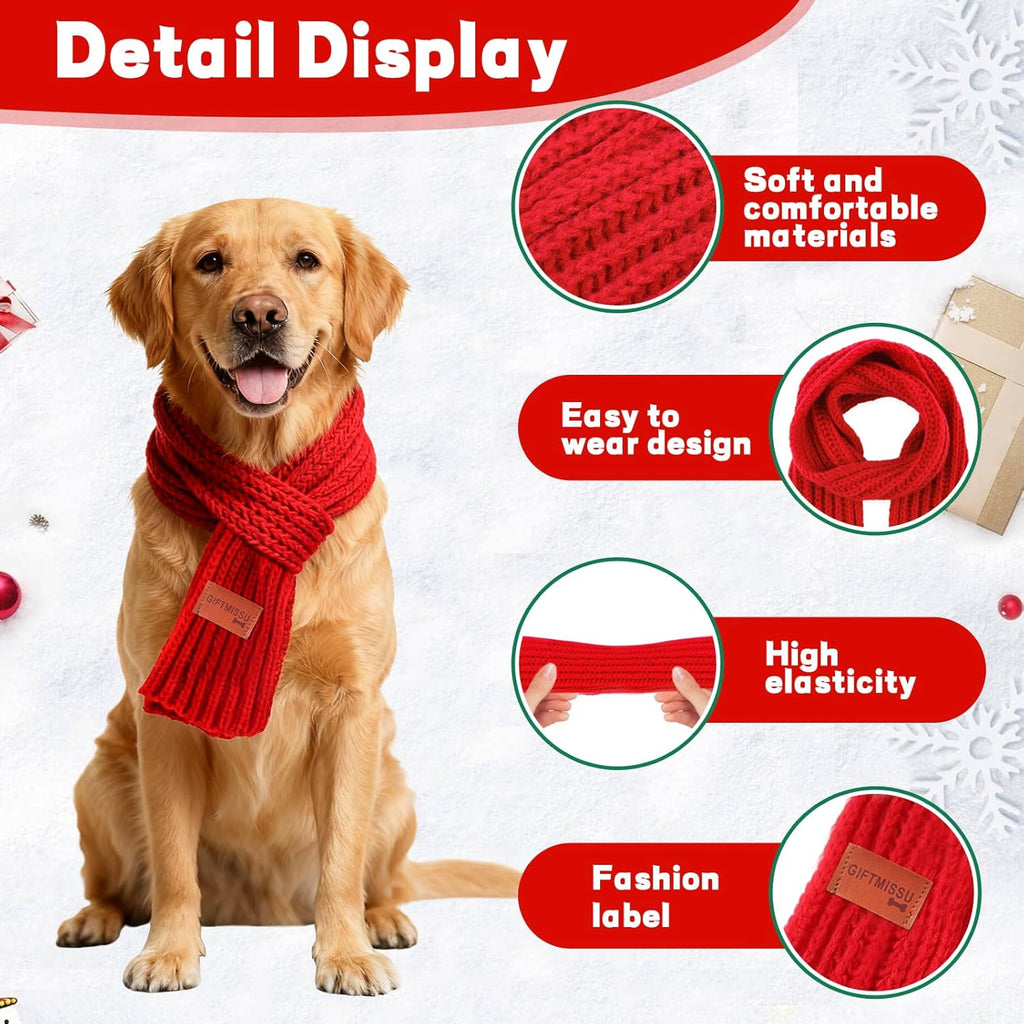 2 Pcs Dog Knit Scarf Set, Red & Green Winter Warm Pet Scarves for Small Medium Large Dogs & Cats, Christmas Neck Accessories for Puppy Kitten Cold Weather Dress Up (Red & Green, Size L – Length 51")