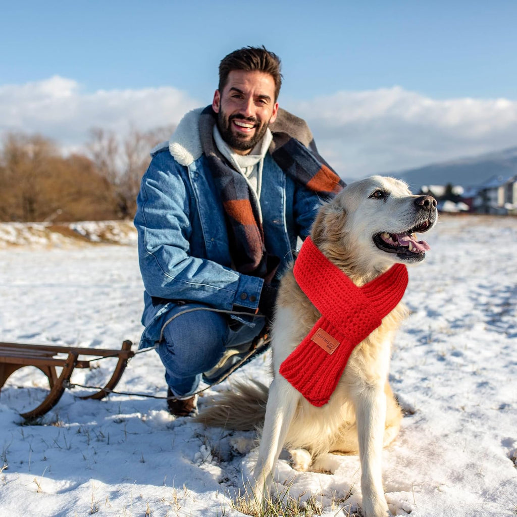 2 Pcs Dog Knit Scarf Set, Red & Green Winter Warm Pet Scarves for Small Medium Large Dogs & Cats, Christmas Neck Accessories for Puppy Kitten Cold Weather Dress Up (Red & Green, Size L – Length 51")
