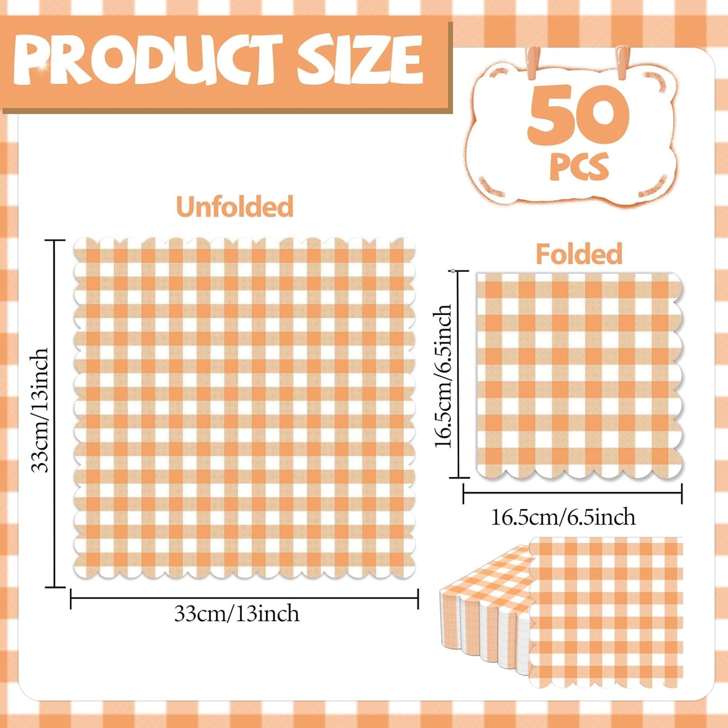 100Pcs 6.5 x 6.5inch Green and White Checkered Scalloped Napkins Disposable Green Plaid Paper Napkins Gingham Party Decorations for Birthday Picnic BBQ Wedding Baby Shower Party Farm Themed Events