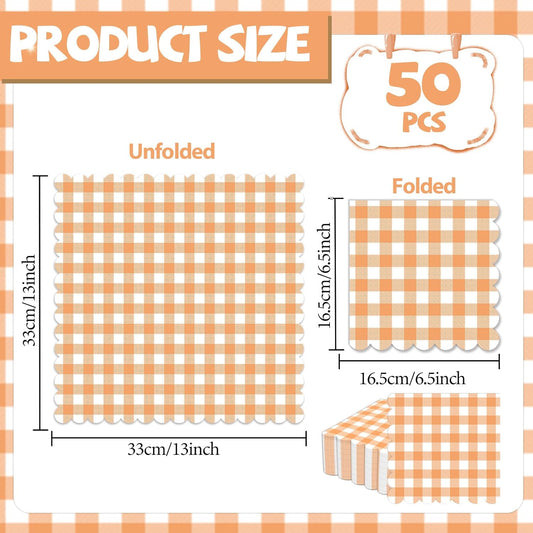 100Pcs 6.5 x 6.5inch Green and White Checkered Scalloped Napkins Disposable Green Plaid Paper Napkins Gingham Party Decorations for Birthday Picnic BBQ Wedding Baby Shower Party Farm Themed Events