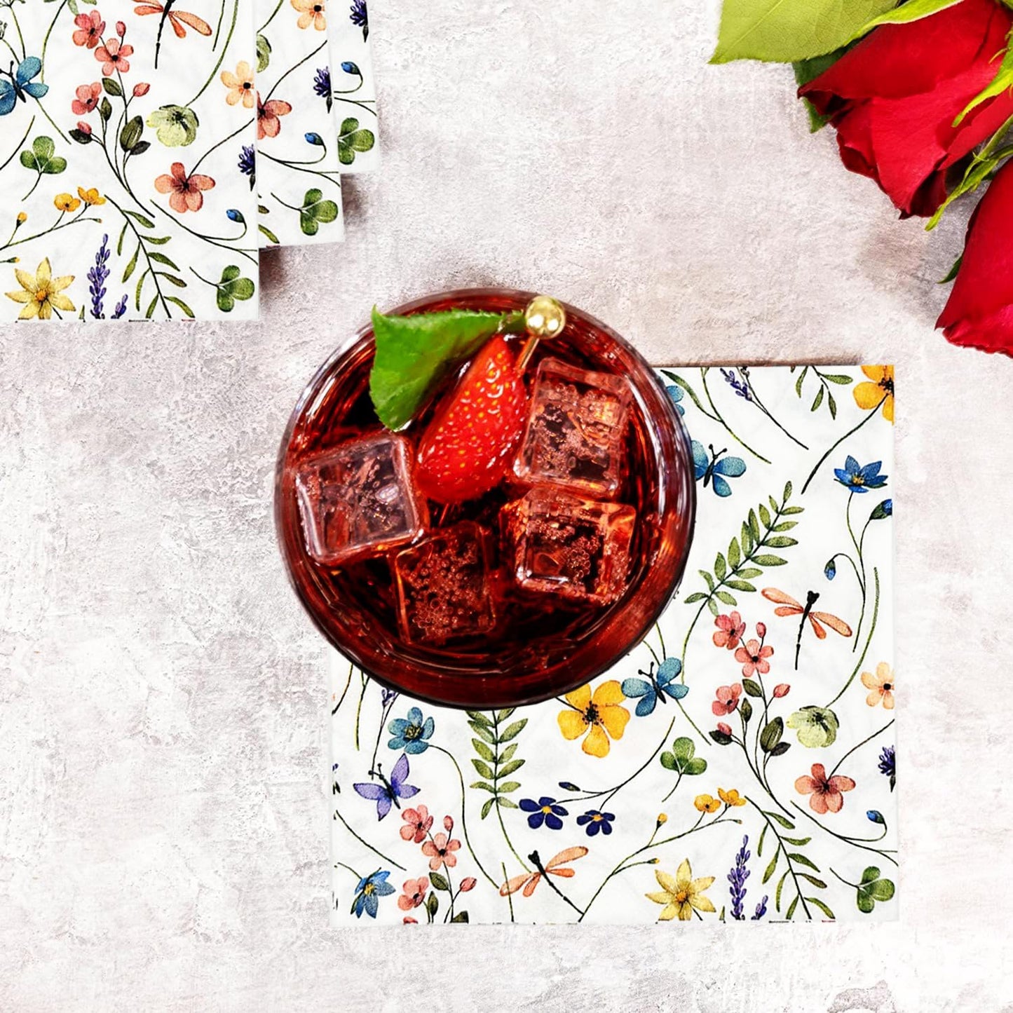 100 Pack Wildflower Napkins Wildflower Party Supplies Colorful Floral Cocktail Napkins Paper Butterfly Floral Napkins for Spring Summer Wedding Tea Wildflower Birthday Party Decor (50)