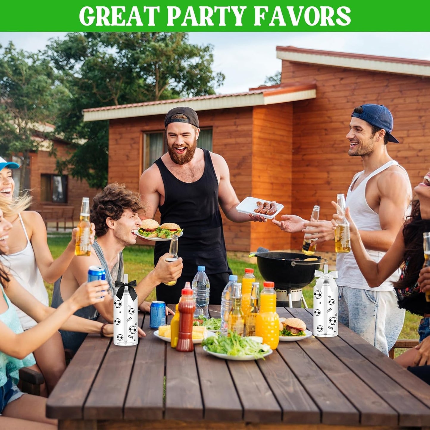 12 Pack 14.2 oz Plastic Cups with Lids and Straws Clear Reusable Cups Twist Bows Tumbler Bottle for Birthday Sports Themed Party Favors Decorations Bulk (Soccer)