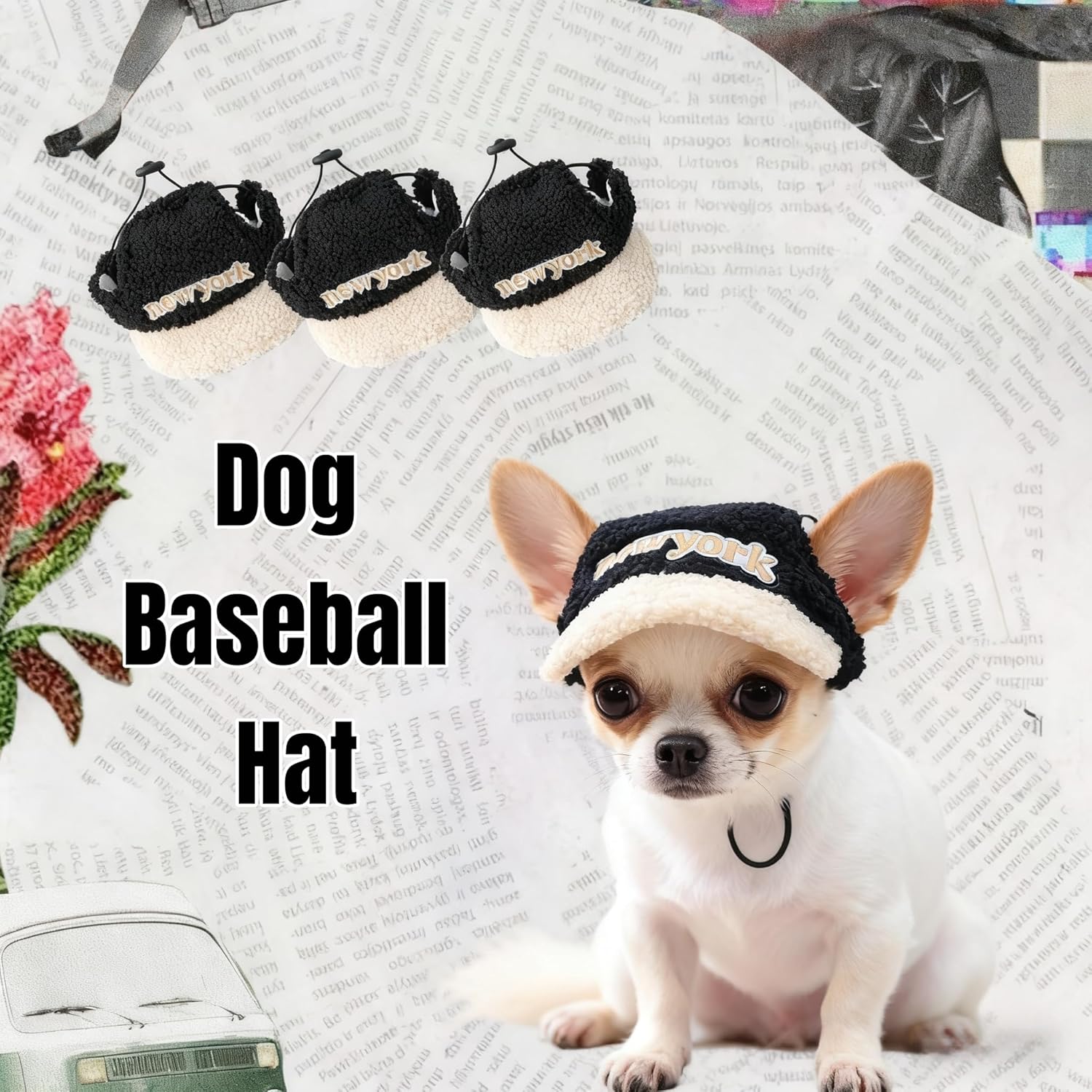 Dog Baseball Cap, Cat Fall Warm Hat - Pet Caps for Kittens & Puppies, Sun Protection & Decorative Embroidered Hats (Black, Small)