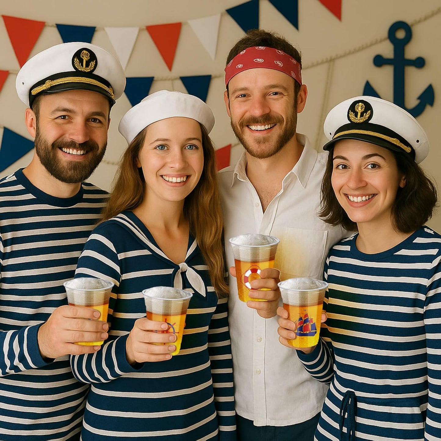 100 Pcs Nautical Disposable Plastic Cups 12 oz Anchor Theme Blue Clear Party Cups Cold Beverage Drinking Container for Nautical Ocean Theme Birthday Party Supplies