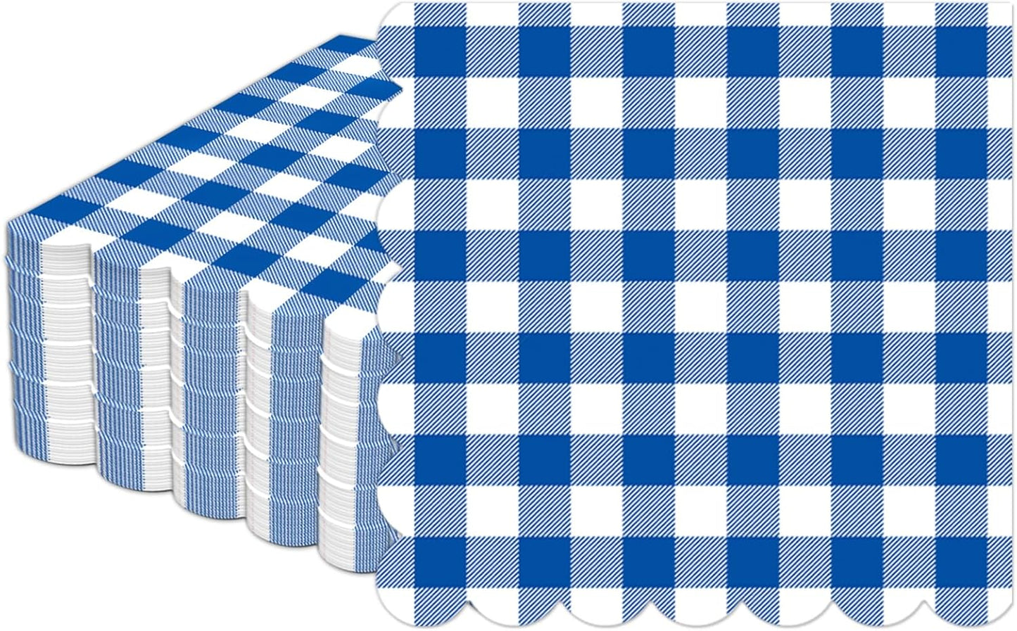 100Pcs 6.5 x 6.5inch Green and White Checkered Scalloped Napkins Disposable Green Plaid Paper Napkins Gingham Party Decorations for Birthday Picnic BBQ Wedding Baby Shower Party Farm Themed Events