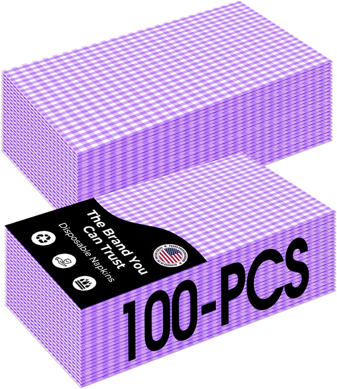 100 Pcs Gingham Napkins Disposable, Blue and white Gingham Paper Napkins, Napkin for Cocktail, BBQ, Birthday, Christmas Party & Wedding Supplies