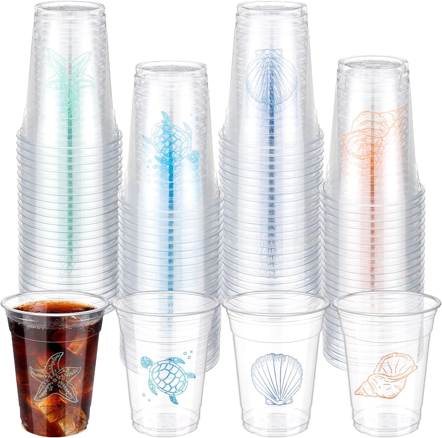 100 Pcs Nautical Disposable Plastic Cups 12 oz Anchor Theme Blue Clear Party Cups Cold Beverage Drinking Container for Nautical Ocean Theme Birthday Party Supplies