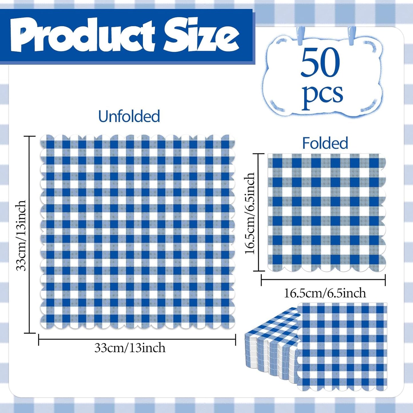 100Pcs 6.5 x 6.5inch Green and White Checkered Scalloped Napkins Disposable Green Plaid Paper Napkins Gingham Party Decorations for Birthday Picnic BBQ Wedding Baby Shower Party Farm Themed Events