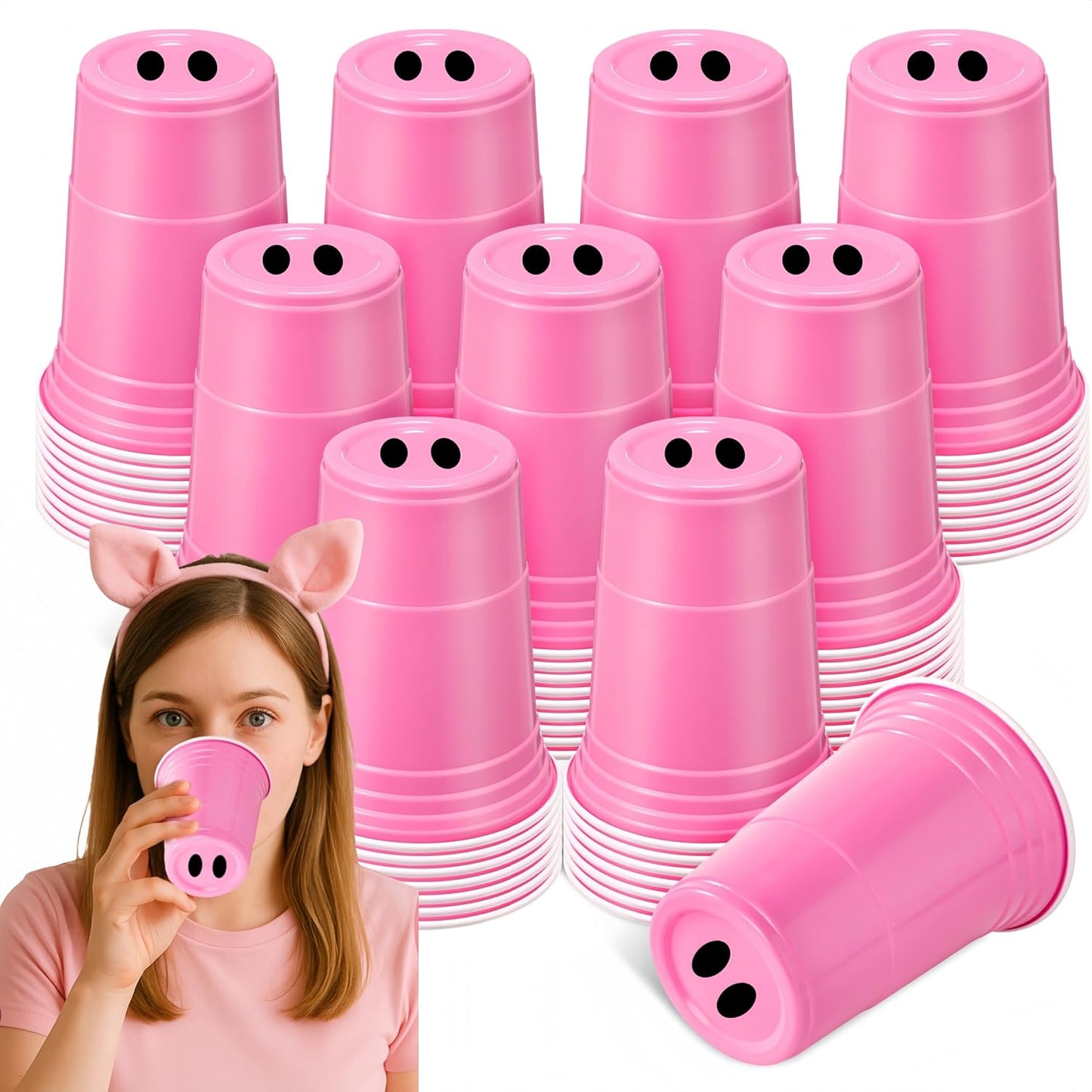 12 Pcs Pink Pig Party Cups Farm Birthday Party Supplies 16 oz Plastic Pig Nose Cups for Birthday Farm Animal Halloween Animals Costume Accessories