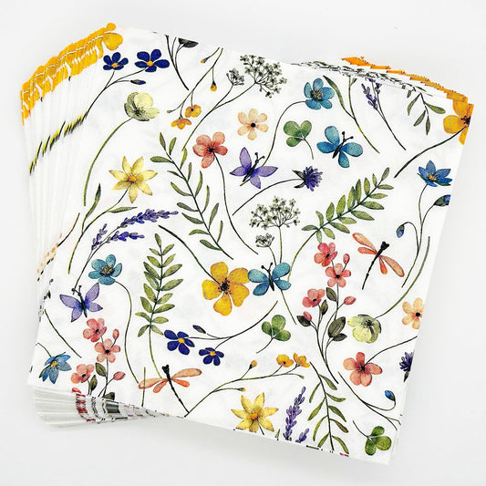 100 Pack Wildflower Napkins Wildflower Party Supplies Colorful Floral Cocktail Napkins Paper Butterfly Floral Napkins for Spring Summer Wedding Tea Wildflower Birthday Party Decor (50)